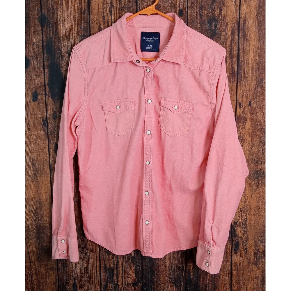 American Eagle Outfitters Coral Pink Corduroy Western Snap Shirt Girls XL